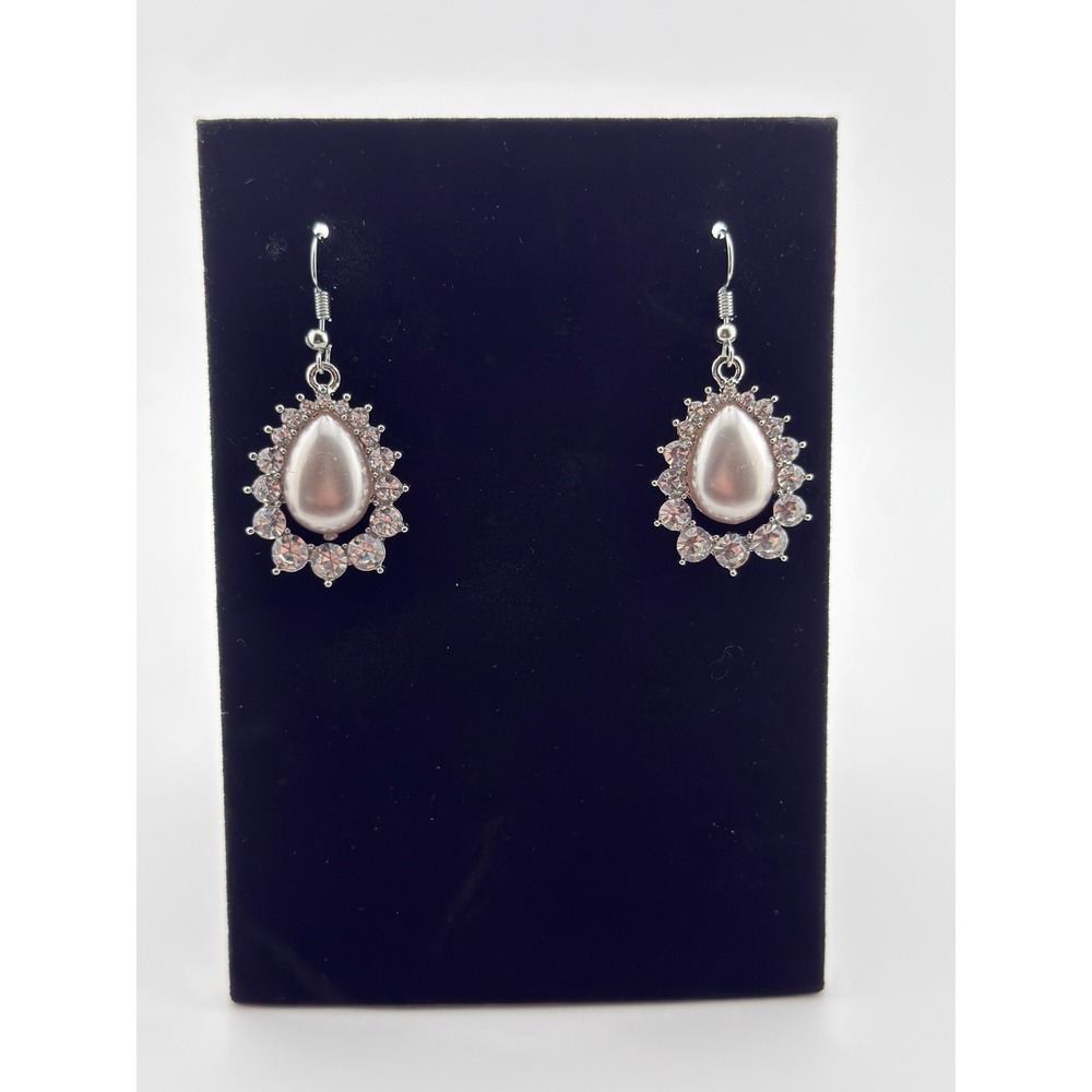 Paparazzi Regal Renewal Silver Pearl Rhinestone Teardrop Earrings